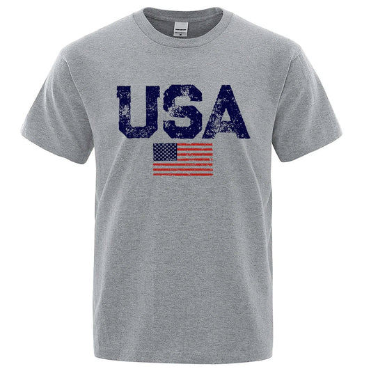 Vintage USA Flag Hip Hop Breathable Cotton Oversized T-Shirt