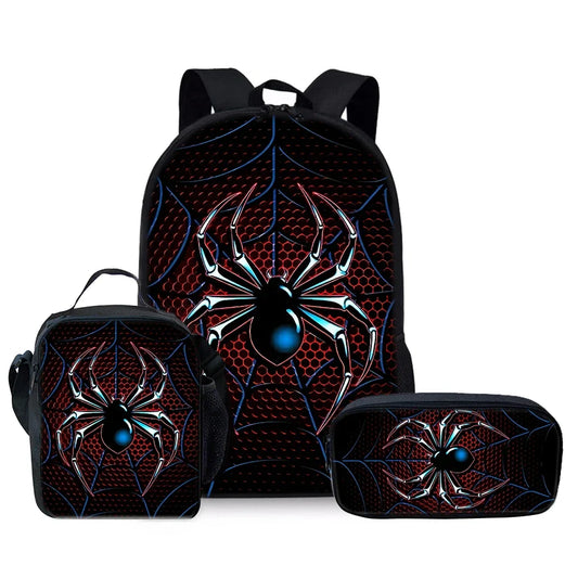 Spider Pattern 3-Piece Backpack Set for Kids & School