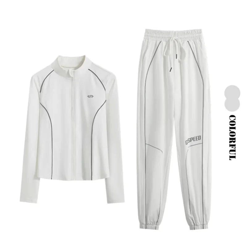 Women's 2-Piece Zipper Gym Set: High Waist Tracksuit & Jacket